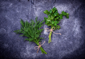 Bunch of fresh parsley and dill 