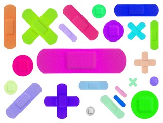 Various Colored Strips of ADHESIVE BANDAGES PLASTER - Medical Equipment - Colorful Pop Art Style