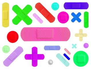 Various Colored Strips of ADHESIVE BANDAGES PLASTER - Medical Equipment - Colorful Pop Art Style