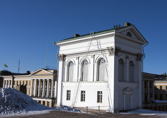 Big heap of snow near cathedral in Helsinki..