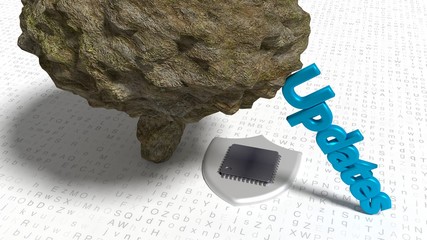 The word updates supporting a big stone which is about to crush a chip