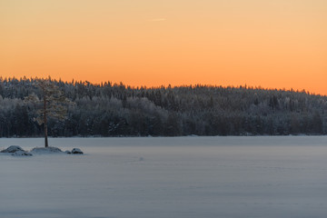 Naklejka premium sunrise over a little lake in varmland sweden
