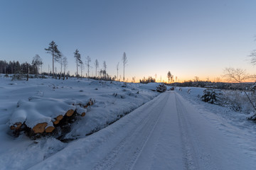 Fototapeta na wymiar winter road in a forest in varmland sweden