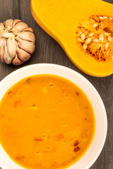 Bowl Of Vegetarian Butternut Squash Soup With Red Peppers