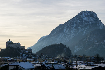 The Kufstein fortress and town at sundown