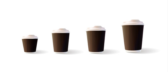 Coffee Ripple Cups 4 sizes Isolated on White Background