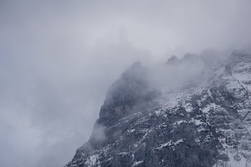 Dramatic mountain tops shrouded in mystery