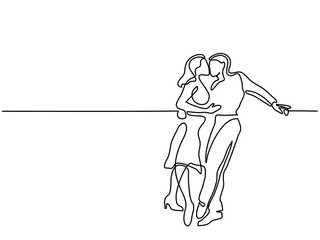 Continuous line drawing. Happy couple kissing. Vector illustration