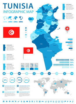 Tunisia - infographic map and flag - Detailed Vector Illustration