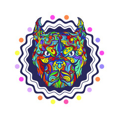 Fototapeta premium Face of pitbull dog emblem isolated on white background, vector illustration