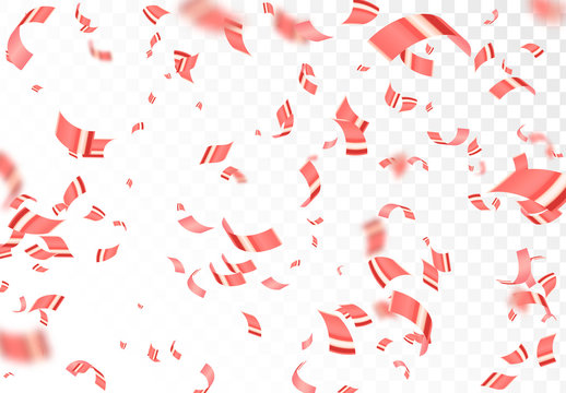 Falling shiny red confetti isolated on transparent background.Bright festive tinsel of pink color.