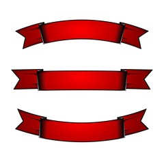 Red vintage ribbon set on white background.  Vector Ilustration. 