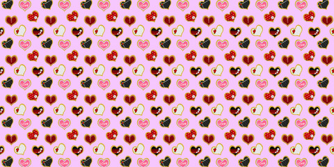 Heart Cookies Pink Background Pattern