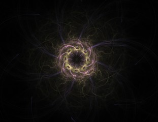 Computer generated fractal artwork for creative design, art and entertainment. Background with rotating spheres.