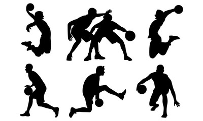 silhouette collection of basketball players