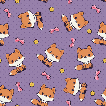 Kawaii foxes seamless vector pattern/wallpaper.