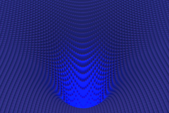 3d-Illustration einer Landschaft von Potentialtrichtern, die aus Hunderten von l&auml;nglichen Quadern mit quadratischer Grundfl&auml;che besteht
