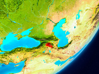 Orbit view of Armenia in red
