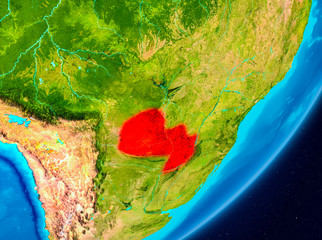 Orbit view of Paraguay in red