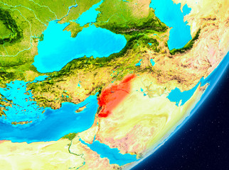 Orbit view of Syria in red