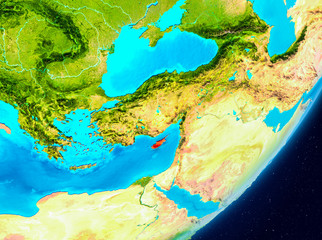 Orbit view of Cyprus in red