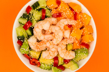 Hawaiian Shrimp or Prawn Poke Bowl With Sweet Potatoes Avocado And Cucumber