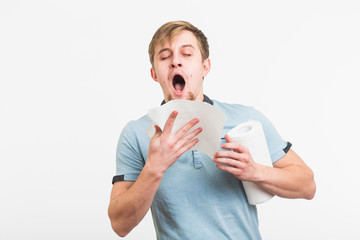 Man Sneezing Studio Portrait Concept on white background