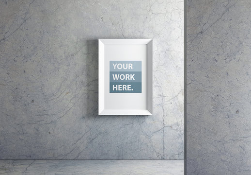 Vertical Frame on Marble Wall Mockup 1