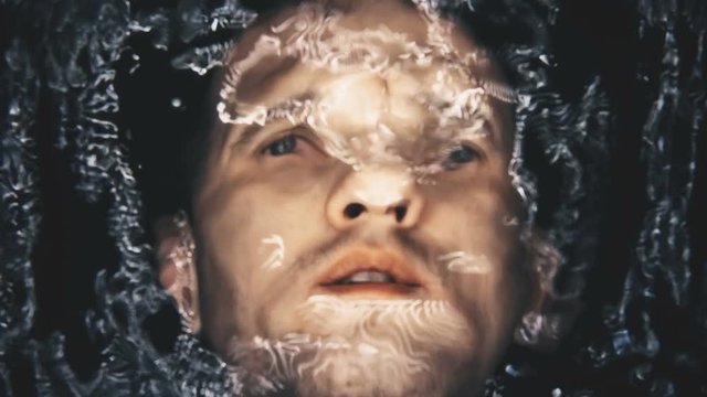 the human head visible through the prism of water