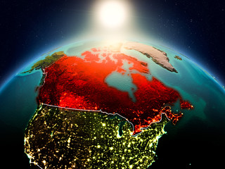 Canada in sunrise from orbit