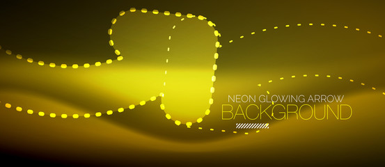 Neon techno arrow, digital abstract background