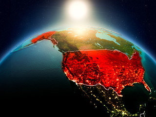 USA in sunrise from orbit