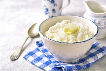 Rice porridge or pudding for a breakfast.