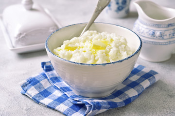 Rice porridge or pudding for a breakfast.