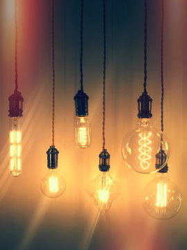 Retro style image of industrial light bulbs