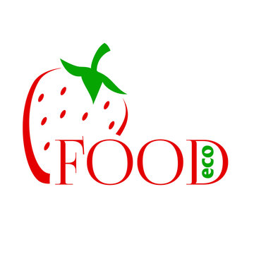 Design modern logos for Business. Bright colored strawberry into a flat style. On white background. Logo eco food.
