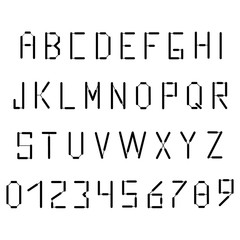 Simple black alphabet in the style of the postal font. English, French or Portuguese alphabet