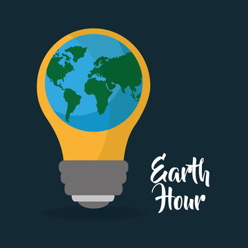 earth hour globe with bulb energy ecology vector illustration