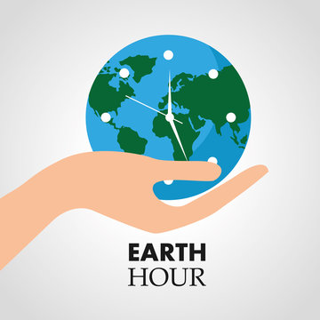 hand holding clock earth hour vector illustration