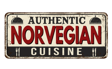 Fototapeta premium Authentic Norvegian cuisine vintage rusty metal sign