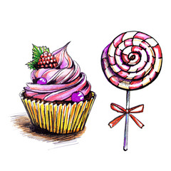 set of confectionery, hand drawing, on white