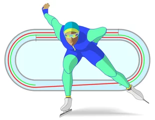 Fotobehang long track speed skating, female skater with long track diagram in the background © yojo