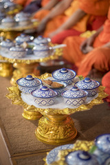 Fototapeta na wymiar Thai food for monk in wedding ceremony