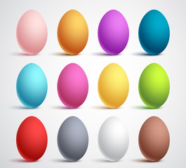 Colorful eggs vector set of elements and decoration for easter with 3D realistic effect isolated in white background. Vector illustration.
