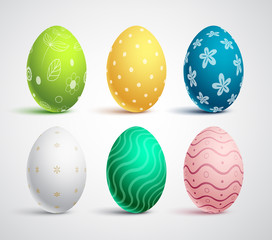 Easter eggs vector set with colors and patterns. Colorful eggs isolated in white background for easter holiday elements and decorations. Vector illustration.
