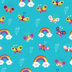 Fototapeta na wymiar butterflies rainbows diamonds seamless pattern
