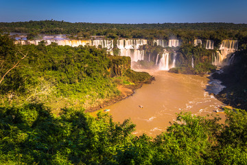 Obraz premium Foz Do Iguazu - June 23, 2017: Panorama of the Iguazu Waterfalls in Foz Do Iguazu, Brazil