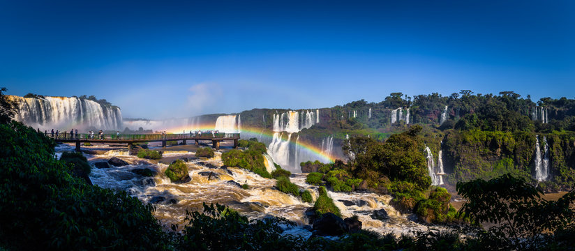 Foz Do Iguazu - June 23, 2017: Panorama of the Iguazu Waterfalls in Foz Do Iguazu, Brazil