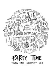 Black Line Party doodle illustration circle line sketch style eps10