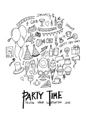 Black Line Party doodle illustration circle line sketch style eps10